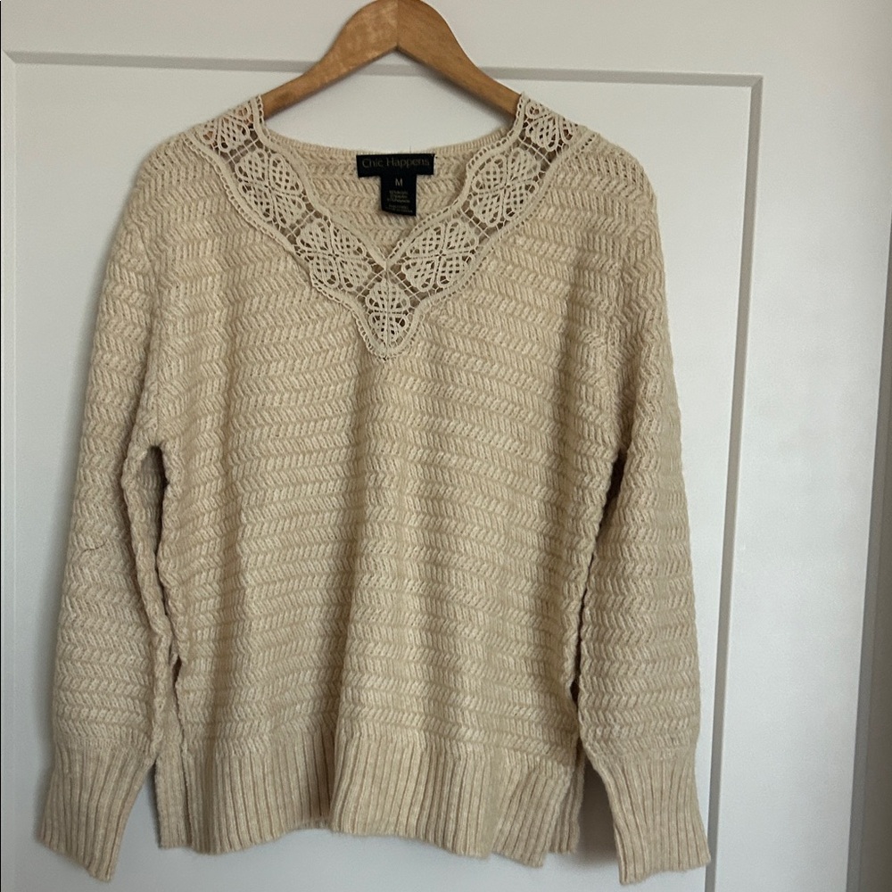 Chic Happens Cream V-Neck Sweater
